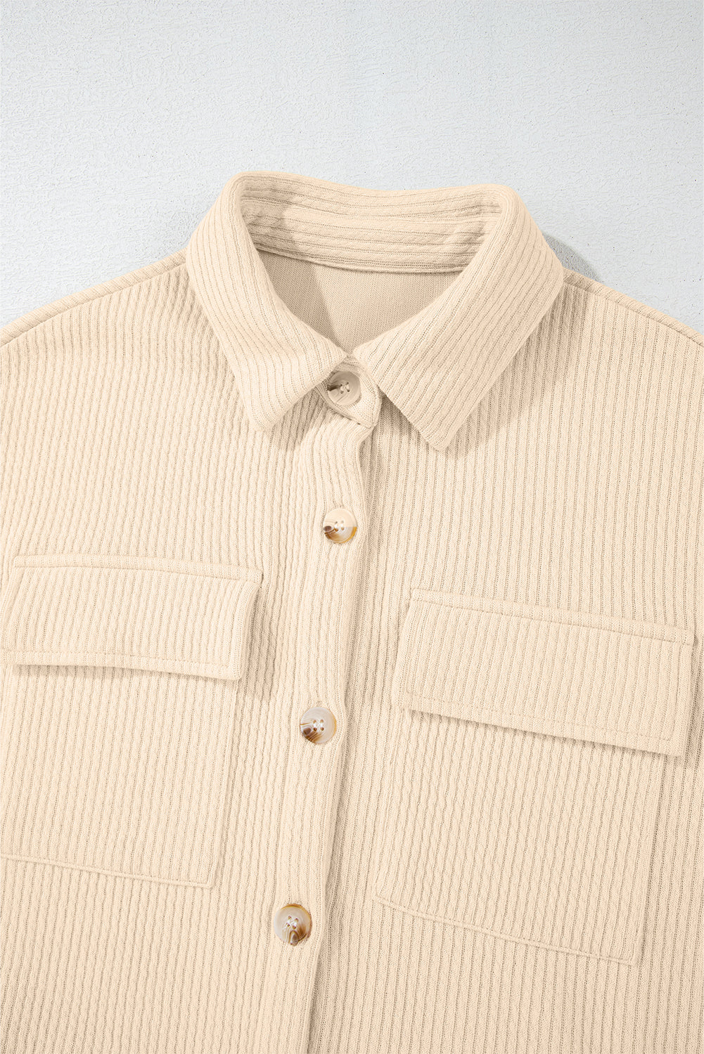 Apricot Solid Color Corduroy Buttoned Long Sleeve Shacket Jackets JT's Designer Fashion