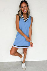 Myosotis Color Contrast Trim V Neck Shift Sleeveless Mini Dress Dresses JT's Designer Fashion