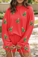 Gold Flame Sequin Christmas Tree Corded Long Sleeve Top ans Shorts Set Gold Flame 75%Polyester+20%Viscose+5%Elastane Graphic Sets JT's Designer Fashion