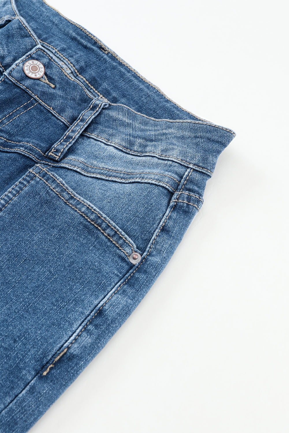 Blue High Waist Seam Stitching Pocket Flare Jeans Jeans JT's Designer Fashion