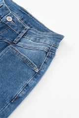Blue High Waist Seam Stitching Pocket Flare Jeans Jeans JT's Designer Fashion