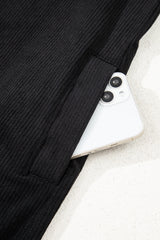 Black Corduroy Shirt Style Full Button Long Sleeve Shift Mini Dress Mini Dresses JT's Designer Fashion