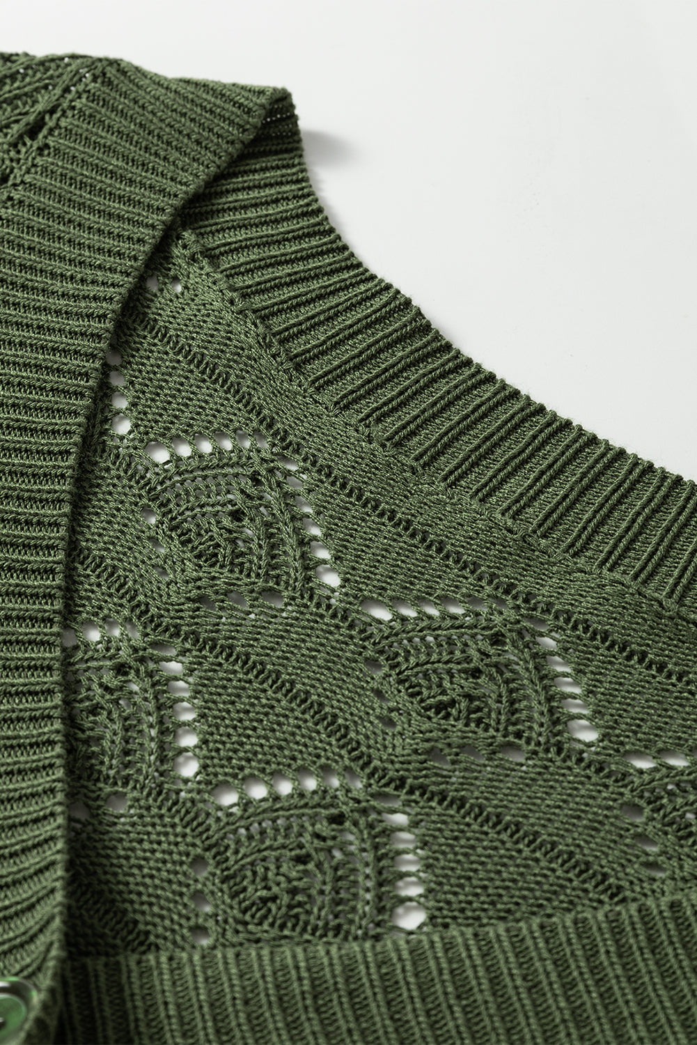 Green Lightweight Buttoned Front Crochet Cardigan Cardigans JT's Designer Fashion