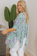White Boho Floral Printed Rhinestone 3/4 Sleeve Open Front Kimono Kimonos JT's Designer Fashion