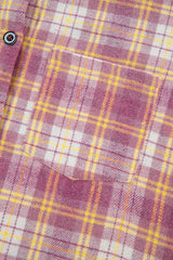 Pink Plaid Print Chest Pocket Long Sleeve Shacket Plaid Shackets JT's Designer Fashion