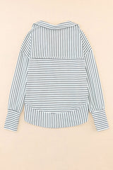 White Striped Thumbhole Drop Shoulder V Neck Top Long Sleeve Tops JT's Designer Fashion