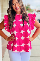 Rose Bubblegum Pattern Frilled Collar Flutter Sleeve Top Blouses & Shirts JT's Designer Fashion