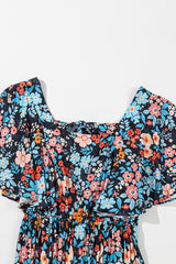Sky Blue Floral Knotted Back Square Neck Maxi Dress Floral Dresses JT's Designer Fashion