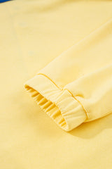 Yellow Color Block Patchwork Half Button Pullover and Shorts 2pcs Outfit Short Sets JT's Designer Fashion