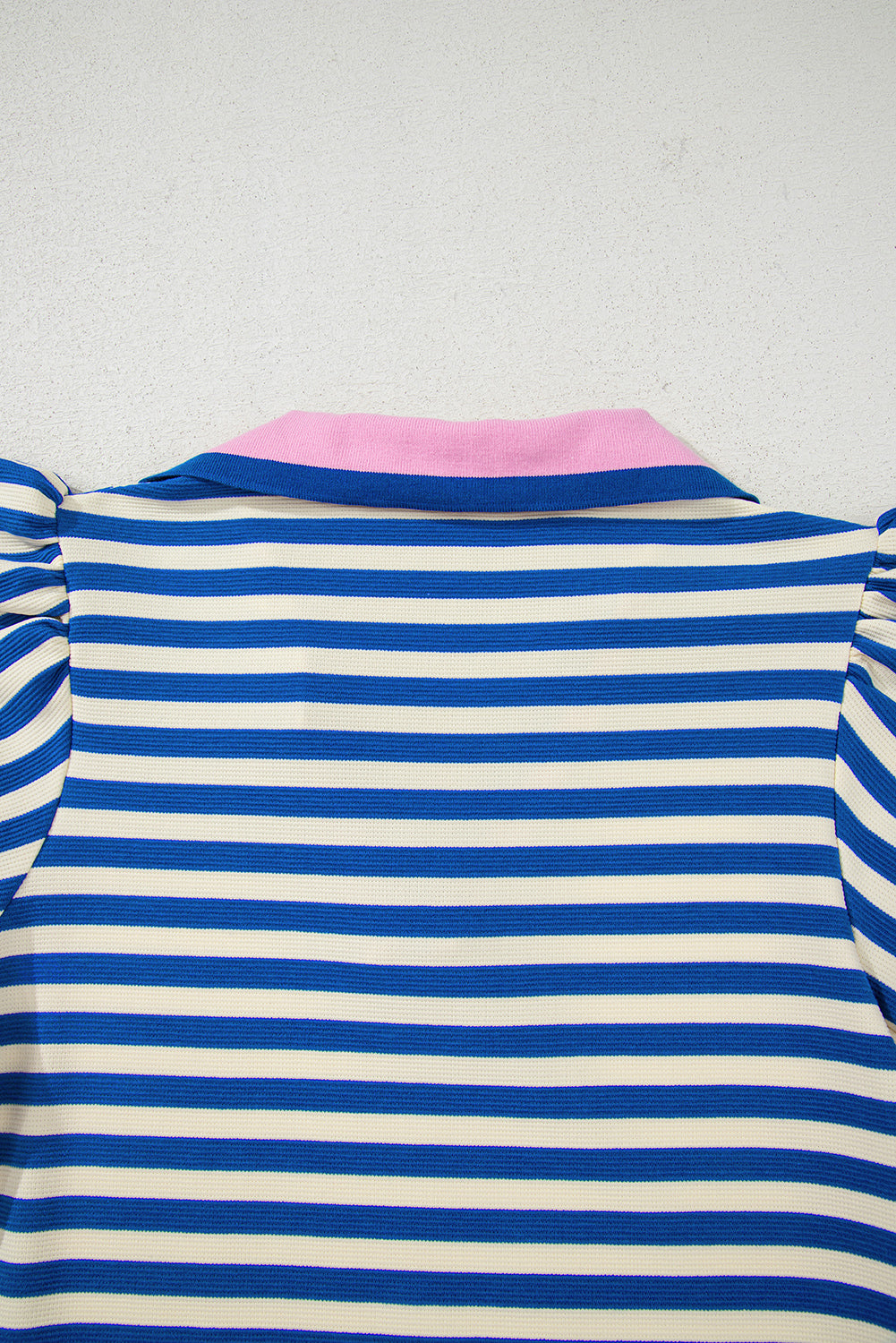 Dark Blue Stripe Print Contrast Collar Split Neck Flutter Sleeve Short Dress Mini Dresses JT's Designer Fashion