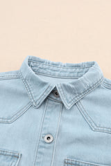 Sky Blue Flap Pocket Buttoned Raw Hem Denim Jacket Denim Jackets JT's Designer Fashion