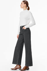 Black Plain Seam Detail Flared Bottom Ankle Length Jeans Jeans JT's Designer Fashion