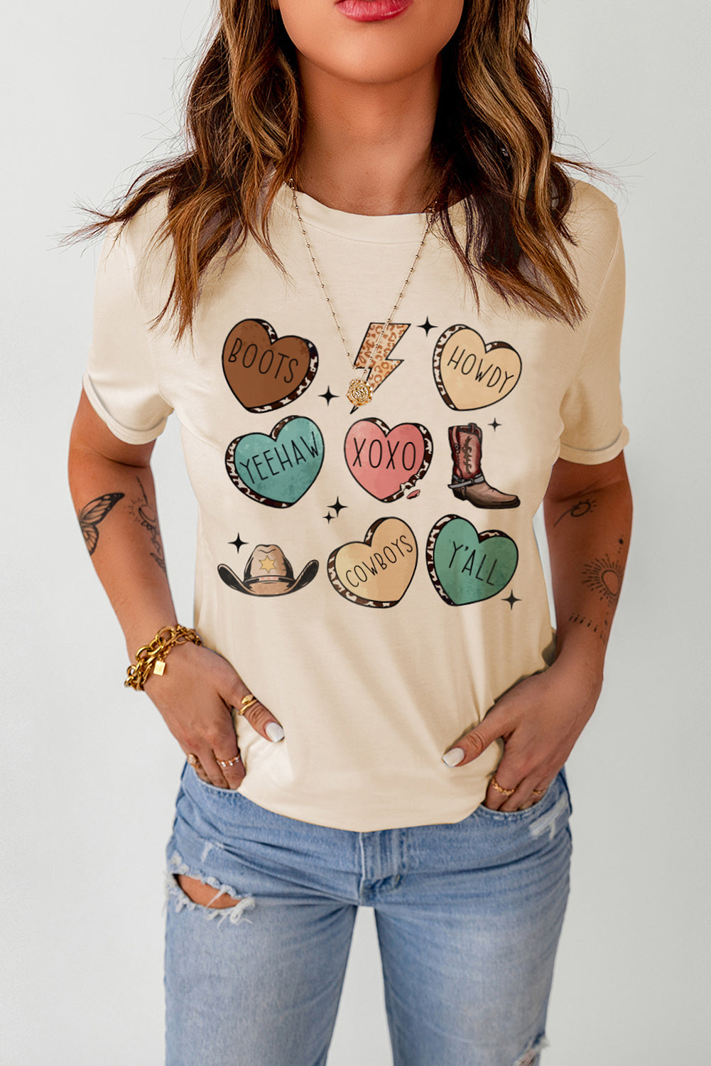 Khaki Western Fashion Valentine Graphic T-shirt Graphic Tees JT's Designer Fashion