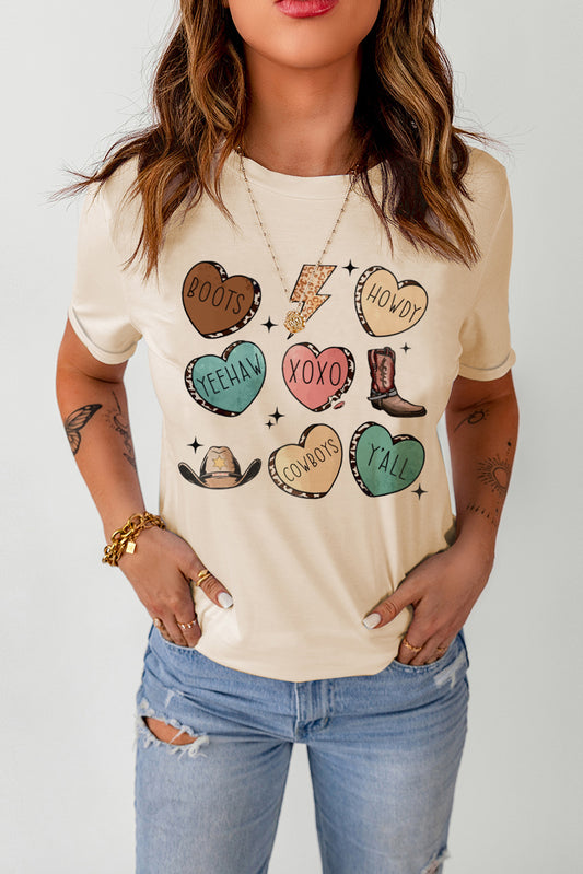 Khaki Western Fashion Valentine Graphic T-shirt Graphic Tees JT's Designer Fashion