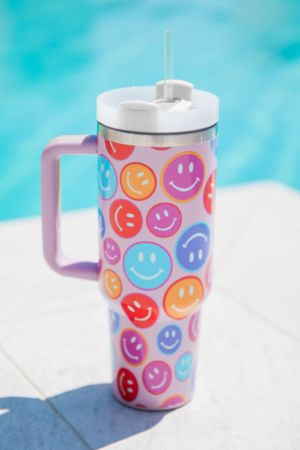Fiery Red Rainbow Smiley Face Pattern Tumbler with Straw 40oz Tumblers JT's Designer Fashion