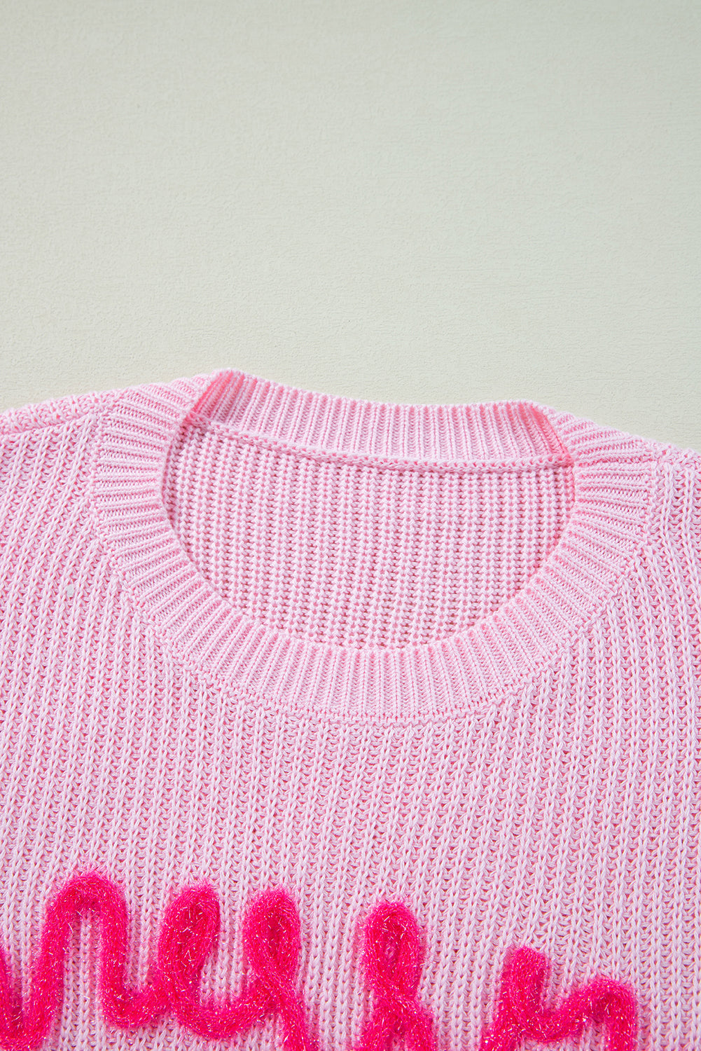 Pink Merry & Bright Pop Up Letter Waffle Knit Sweater Sweaters JT's Designer Fashion