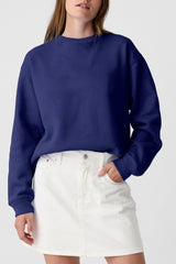 Navy Blue Plain Drop Shoulder Crewneck Pullover Sweatshirt Sweatshirts & Hoodies JT's Designer Fashion