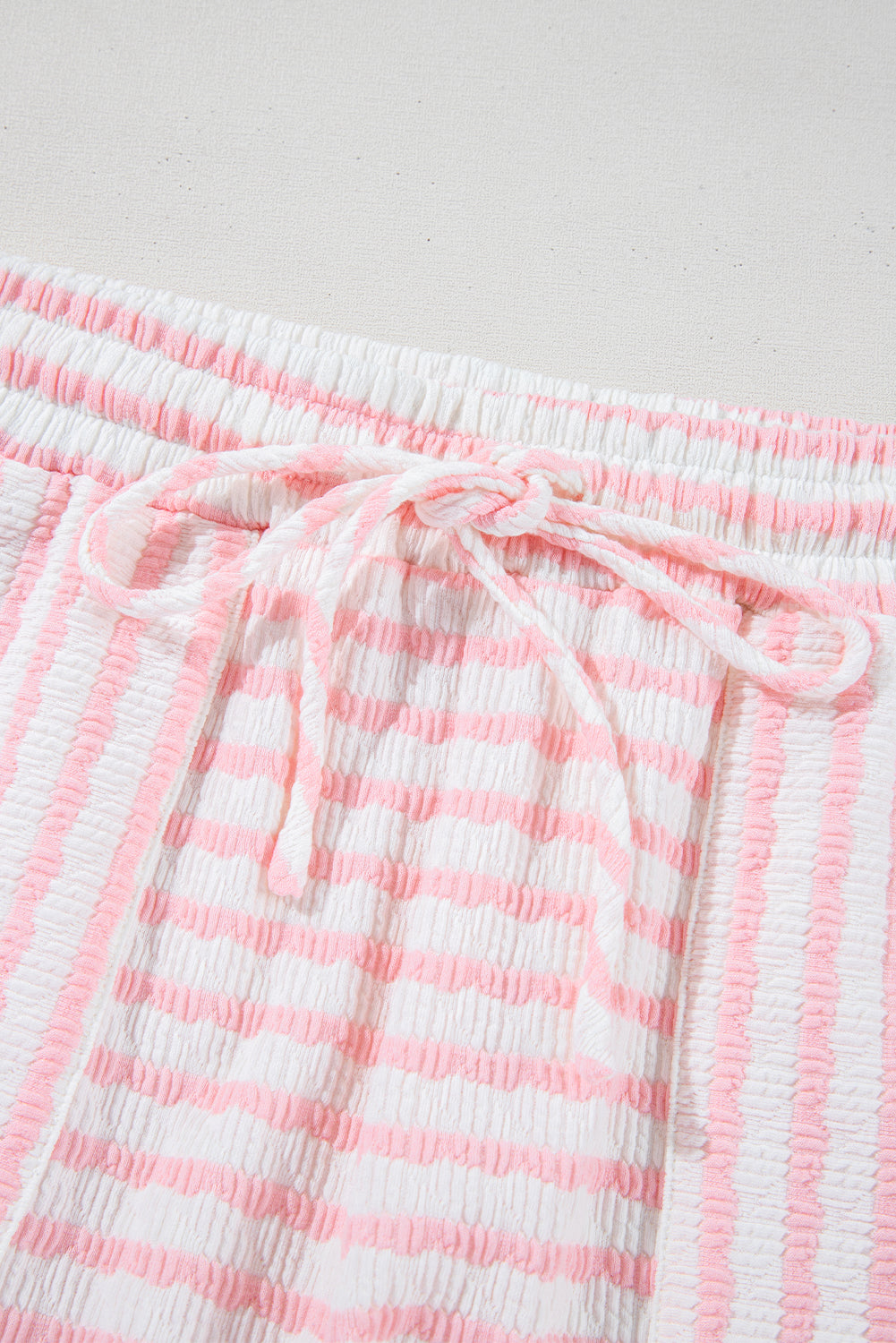 Pink Stripe Knitted Short Sleeve Top and Drawstring Shorts Set Short Sets JT's Designer Fashion