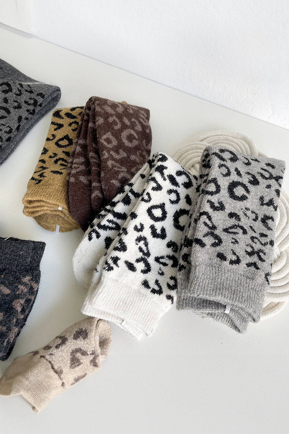White Leopard Ribbed Edge Tube Socks Socks JT's Designer Fashion