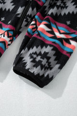 Black Aztec Printed Zip Up Collar Jacket Jackets JT's Designer Fashion