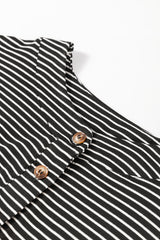 Black white Striped Print Buttoned Wide Leg Sleeveless Jumpsuit Jumpsuits & Rompers JT's Designer Fashion