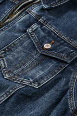 Dark Blue Fake Two-Piece Hooded Zip-Up Denim Jacket Denim Jackets JT's Designer Fashion