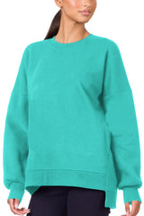 Sea Green Plain Drop Shoulder High Low Sweatshirt Sweatshirts & Hoodies JT's Designer Fashion