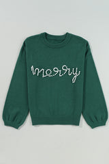 Blackish Green Pearl Beaded Merry Casual Sweater Sweaters JT's Designer Fashion