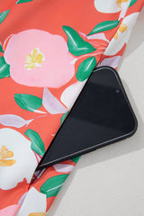 Fresh Salmon Floral Print Contrast Striped Trim Polo Collar T Shirt Dress Floral Dresses JT's Designer Fashion