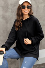 Black Waffle Knit Fleece Lined High Low Oversized Hoodie Sweatshirts & Hoodies JT's Designer Fashion