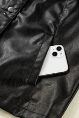 Black Faux Leather Buttoned Front Boxy Jacket Jackets JT's Designer Fashion