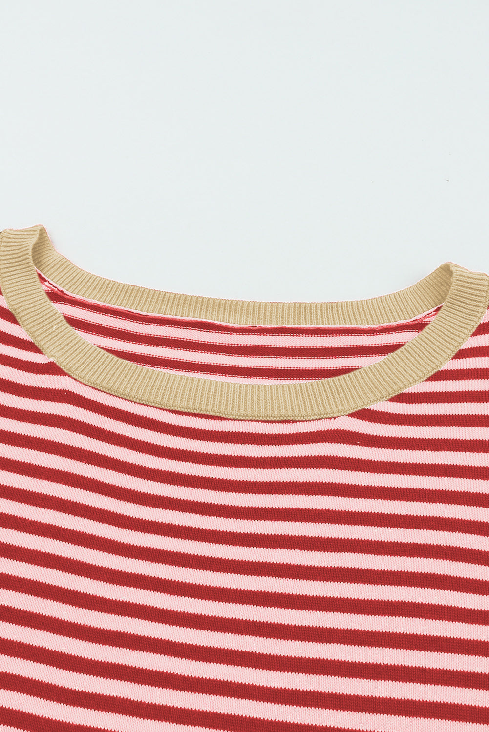 Fiery Red Contrast Trimmed Striped Drop Shoulder Sweater Sweaters JT's Designer Fashion