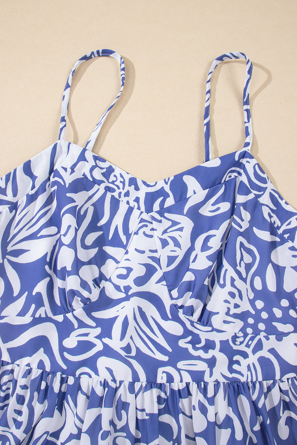 Sky Blue Floral Print Spaghetti Strap High Waist Maxi Dress Floral Dresses JT's Designer Fashion