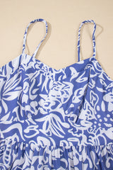 Sky Blue Floral Print Spaghetti Strap High Waist Maxi Dress Floral Dresses JT's Designer Fashion