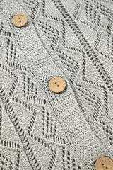 Gray Hollow Out Buttons Front Long Cardigan Cardigans JT's Designer Fashion