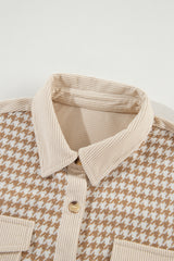 Parchment Houndstooth Corduroy Patchwork Flap Pocket Shacket Jackets JT's Designer Fashion