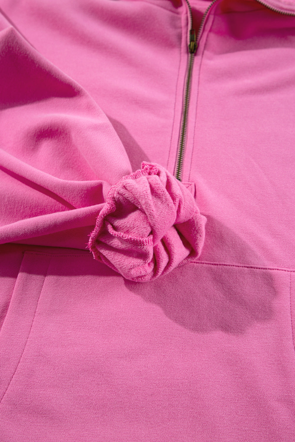 Bonbon Fleece Lined Half Zipper Kangaroo Pockets Loose Hoodie Sweatshirts & Hoodies JT's Designer Fashion