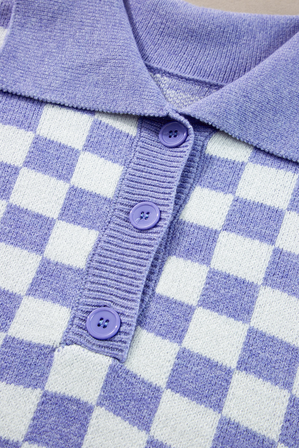 Purple Checkered Collared Buttons Plus Size Sweater Plus Size Sweaters & Cardigans JT's Designer Fashion
