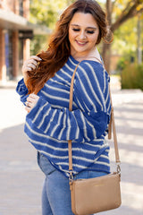Sky Blue Stripe Drop Shoulder Casual Sweater Sweaters JT's Designer Fashion