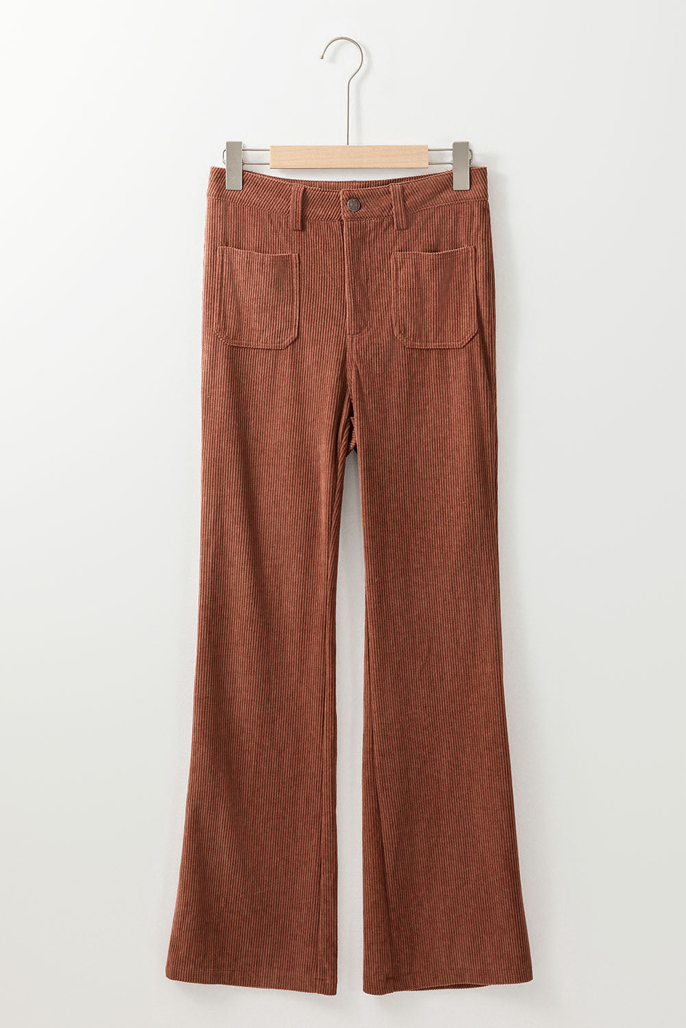 Brown High Waist Square Pockets Corduroy Pants Pants & Culotte JT's Designer Fashion