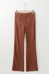 Brown High Waist Square Pockets Corduroy Pants Pants & Culotte JT's Designer Fashion