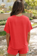Ribbed Textured Knit Loose Fit Tee and Shorts Set Short Sets JT's Designer Fashion