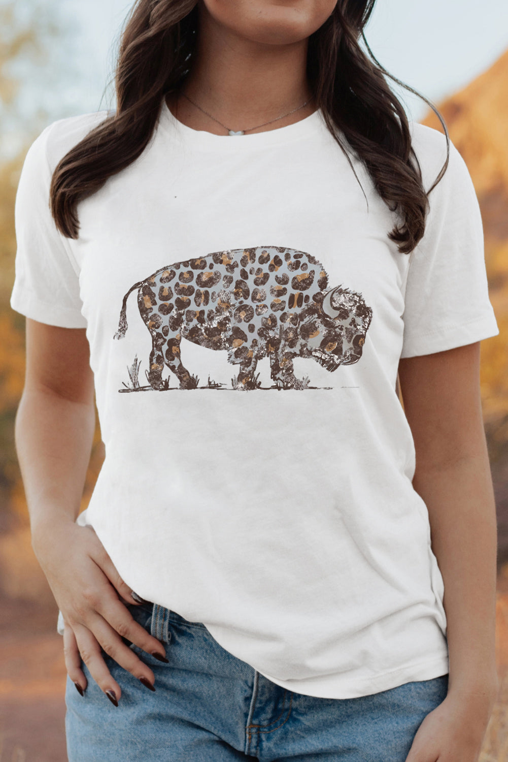 White Leopard Western Buffalo Graphic Tee Graphic Tees JT's Designer Fashion