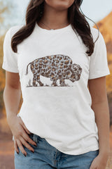 White Leopard Western Buffalo Graphic Tee Graphic Tees JT's Designer Fashion