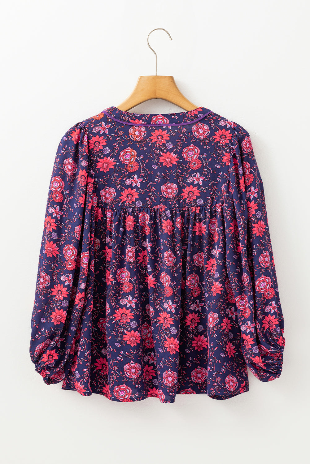 Purple Floral Half Sleeve Split Neck Blouse Top Blouses & Shirts JT's Designer Fashion