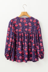 Purple Floral Half Sleeve Split Neck Blouse Top Blouses & Shirts JT's Designer Fashion