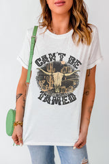 White Cant Be Tamed Western Steer Head Crew Neck T Shirt Graphic Tees JT's Designer Fashion