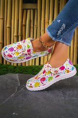 Easter Eggs Printed Square Toe Slip On Canvas Flats Women's Shoes JT's Designer Fashion