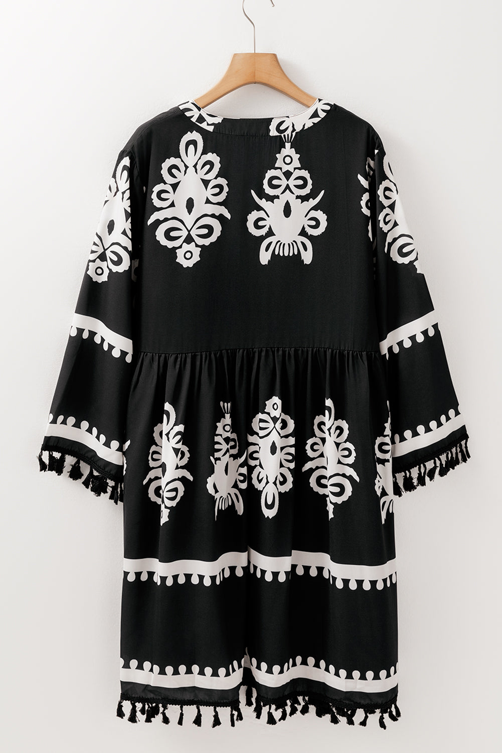 Black Plus Size Western Floral Print Fringed V Neck Dress Plus Size Mini Dresses JT's Designer Fashion