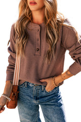 Chestnut Textured Knit Henley Long Sleeve Top Long Sleeve Tops JT's Designer Fashion